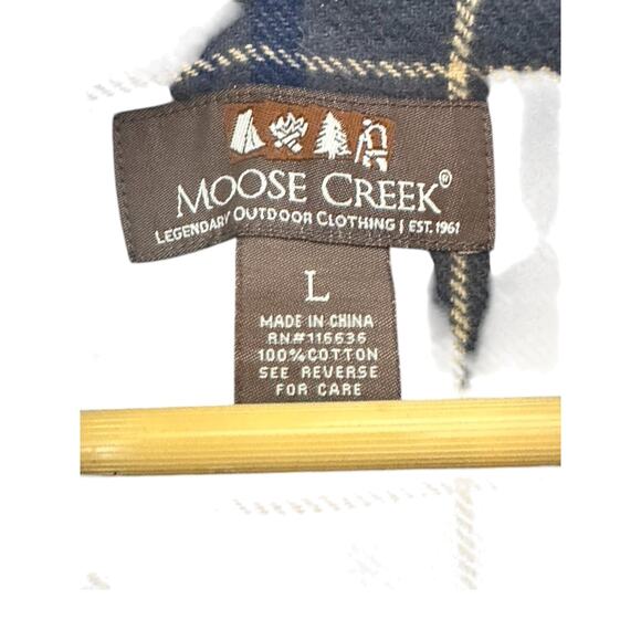 Moose Creek Dark Green & Navy Blue Plaid Button Up Flannel Shirt Men's Large - Picture 4 of 5